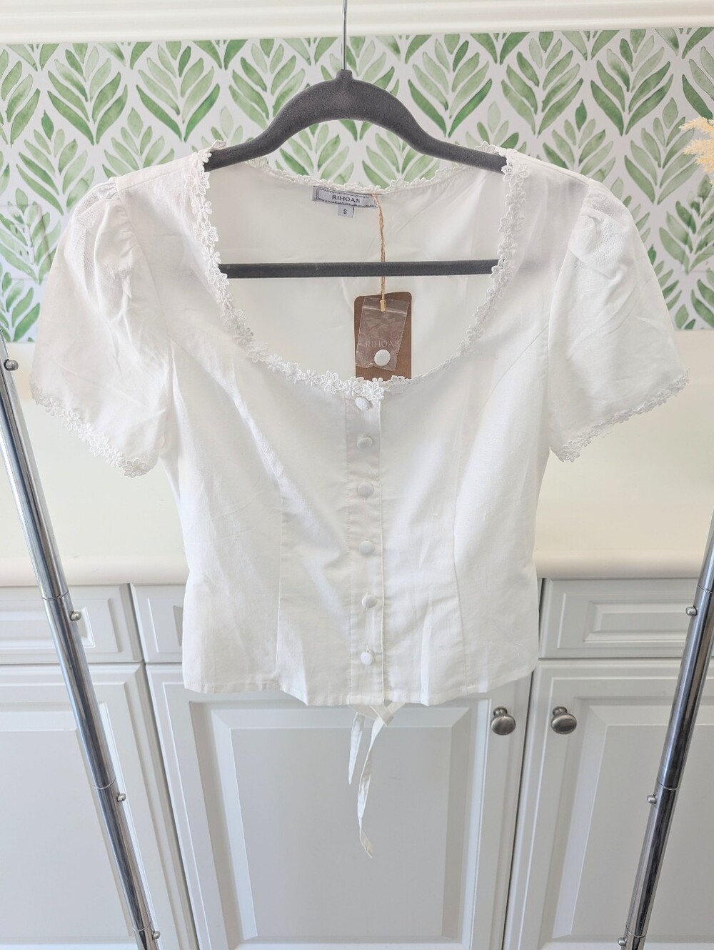 Ren Faire white lace Crochet blouse Small Boho Coquette Feminine Cottagecore - Picture 7 of 16